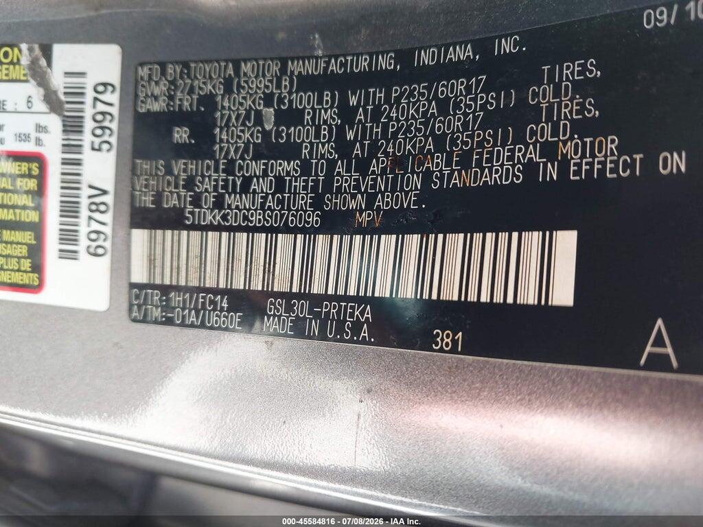 5TDKK3DC9BS076096 2011 TOYOTA SIENNA photo no. 9
