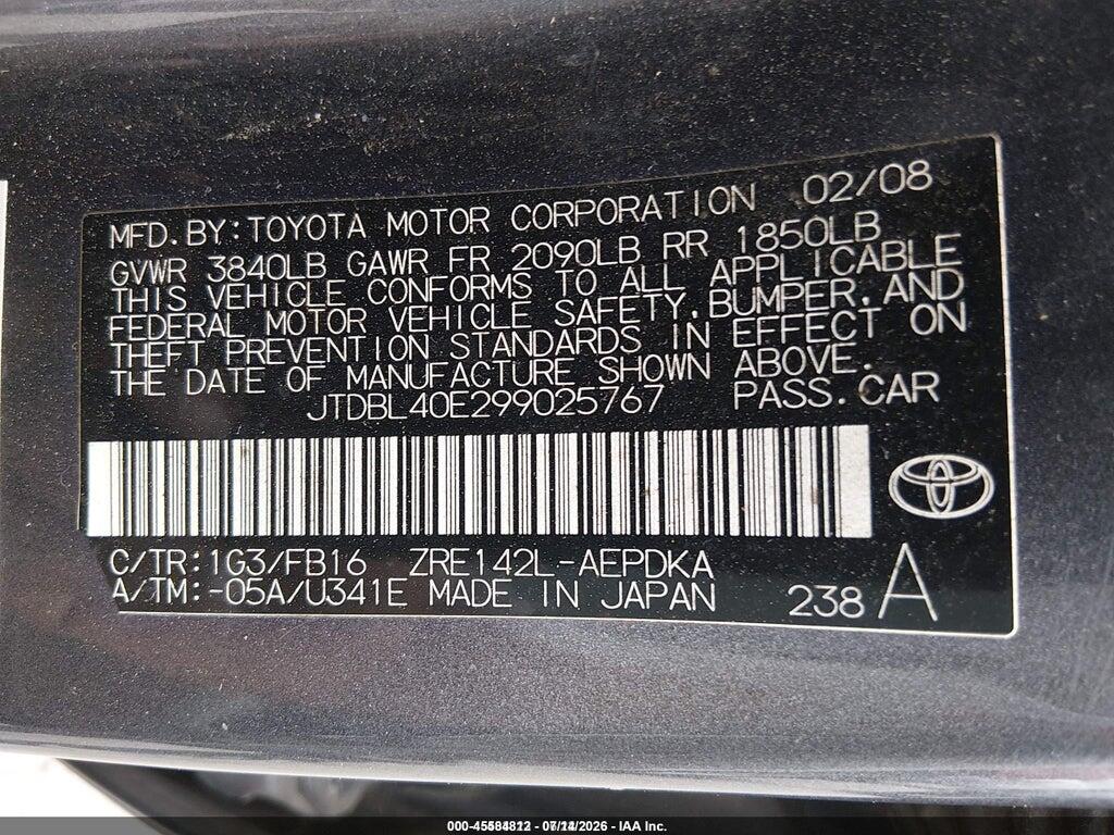 JTDBL40E299025767 2009 TOYOTA COROLLA photo no. 9