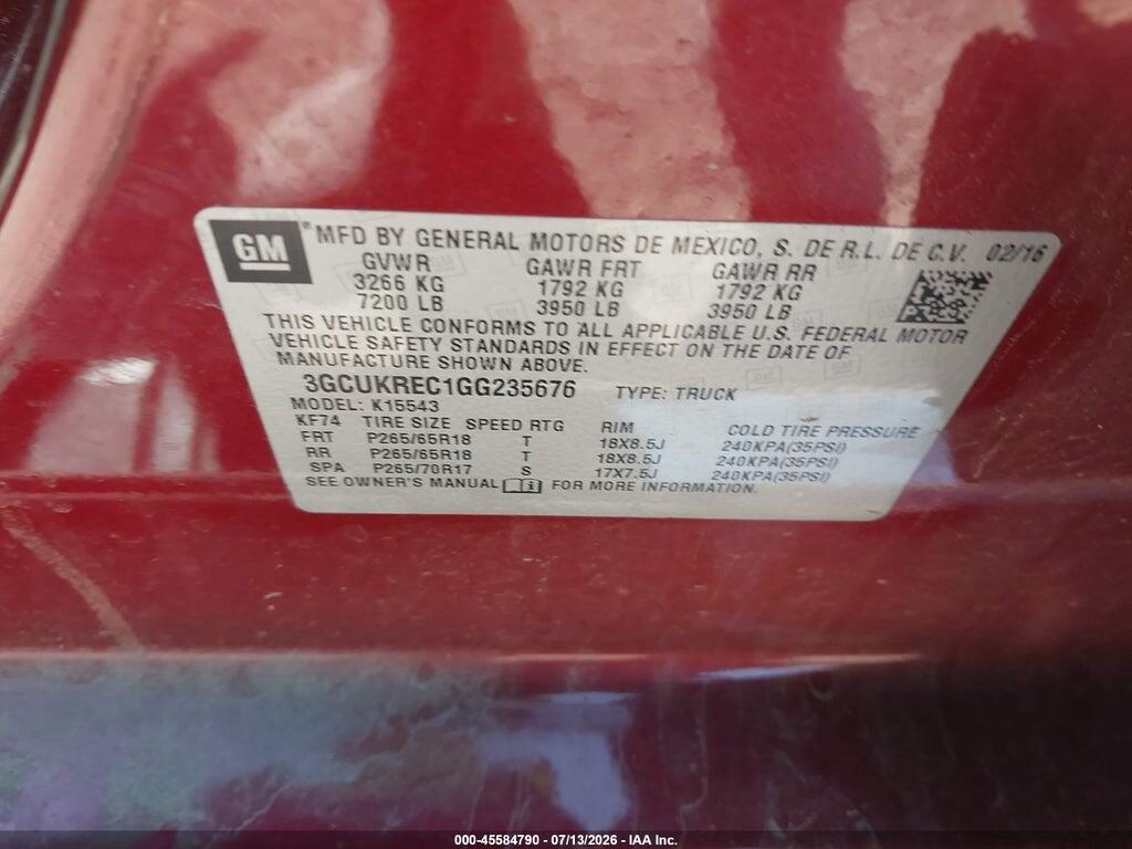 3GCUKREC1GG235676 2016 CHEVROLET SILVERADO 1500 photo no. 9