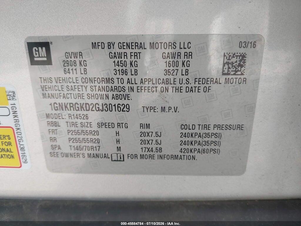 1GNKRGKD2GJ301629 2016 CHEVROLET TRAVERSE photo no. 9