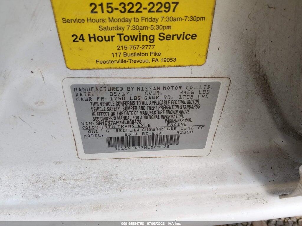 3N1CN7AP7HL889478 2017 NISSAN VERSA photo no. 9