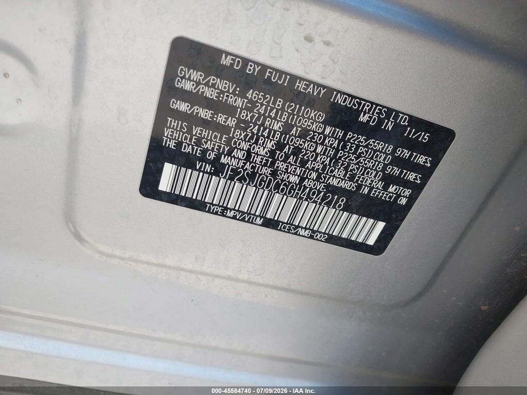 JF2SJGDC6GH494218 2016 SUBARU FORESTER photo no. 9