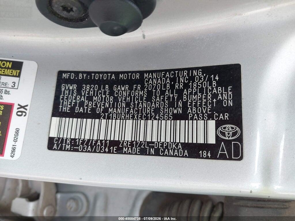 2T1BURHEXEC124565 2014 TOYOTA COROLLA photo no. 9