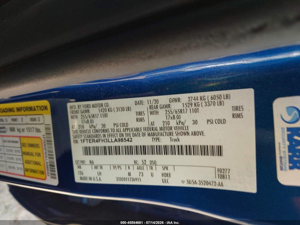1FTER4FH3LLA98542 2020 FORD RANGER photo no. 9