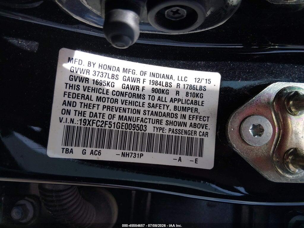 19XFC2F51GE009503 2016 HONDA CIVIC photo no. 9