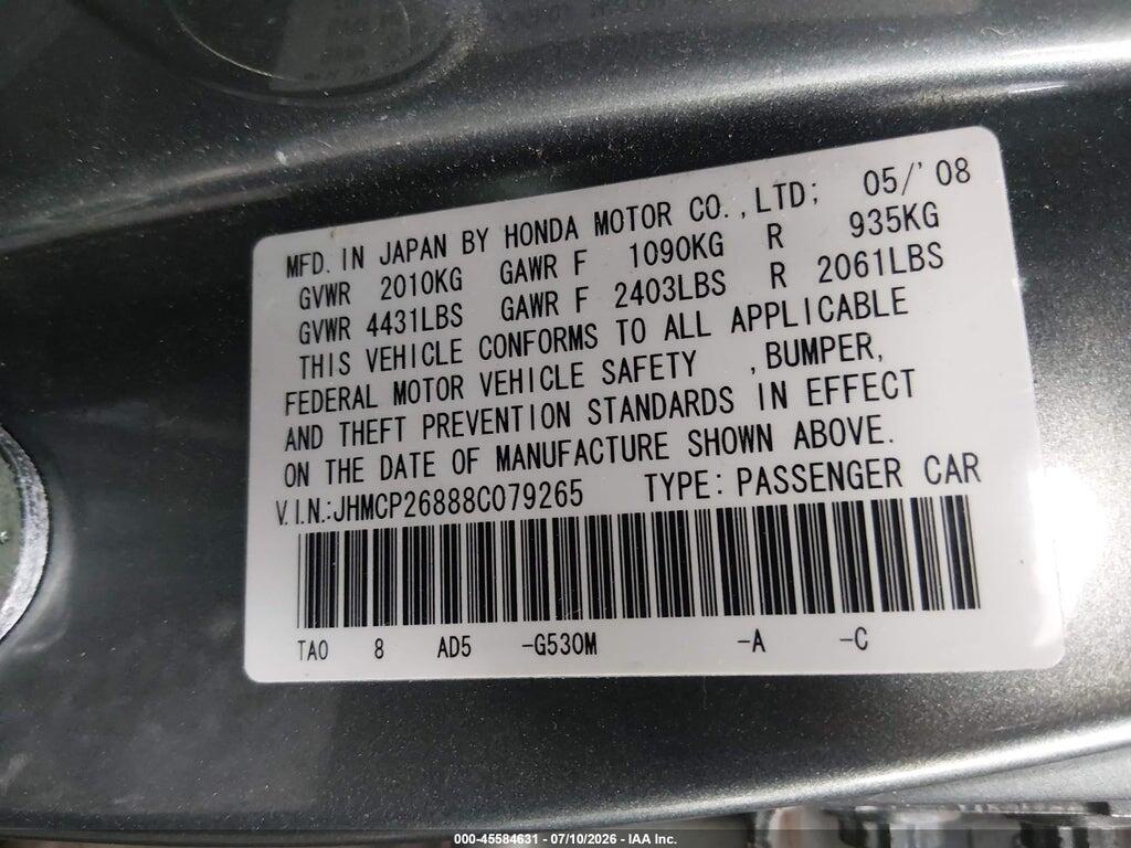 JHMCP26888C079265 2008 HONDA ACCORD photo no. 9