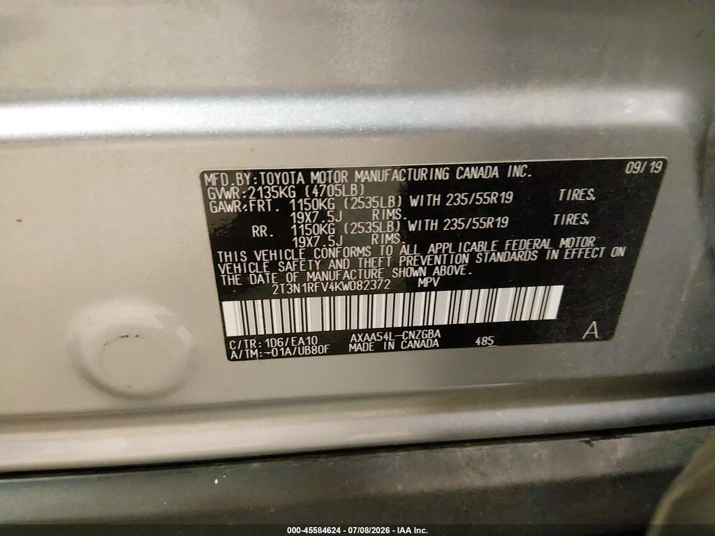 2T3N1RFV4KW082372 2019 TOYOTA RAV4 photo no. 9