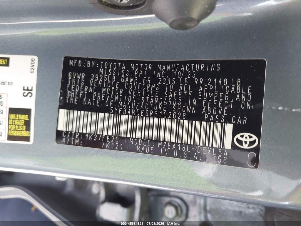 5YFB4MDE6RP102626 2024 TOYOTA COROLLA photo no. 9
