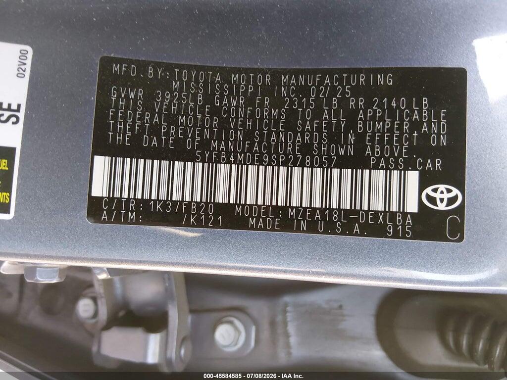 5YFB4MDE9SP278057 2025 TOYOTA COROLLA photo no. 9