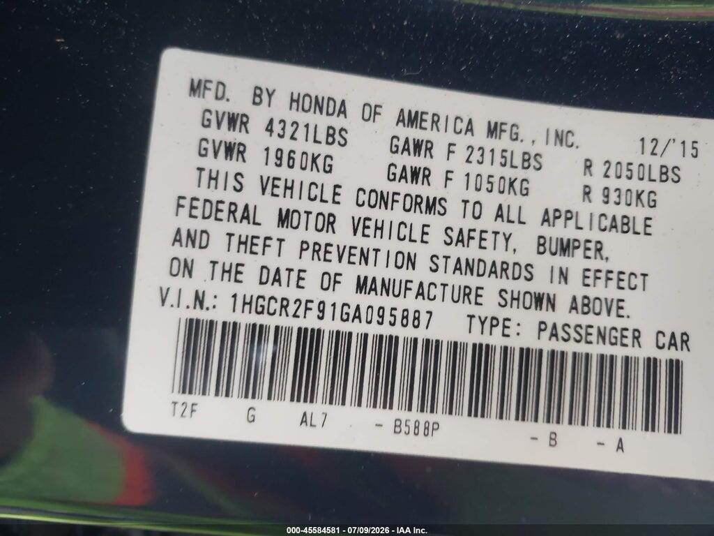 1HGCR2F91GA095887 2016 HONDA ACCORD photo no. 9