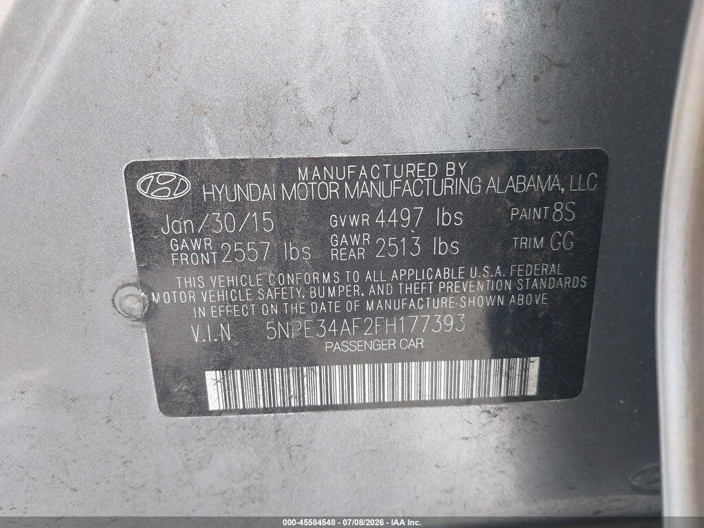 5NPE34AF2FH177393 2015 HYUNDAI SONATA photo no. 9