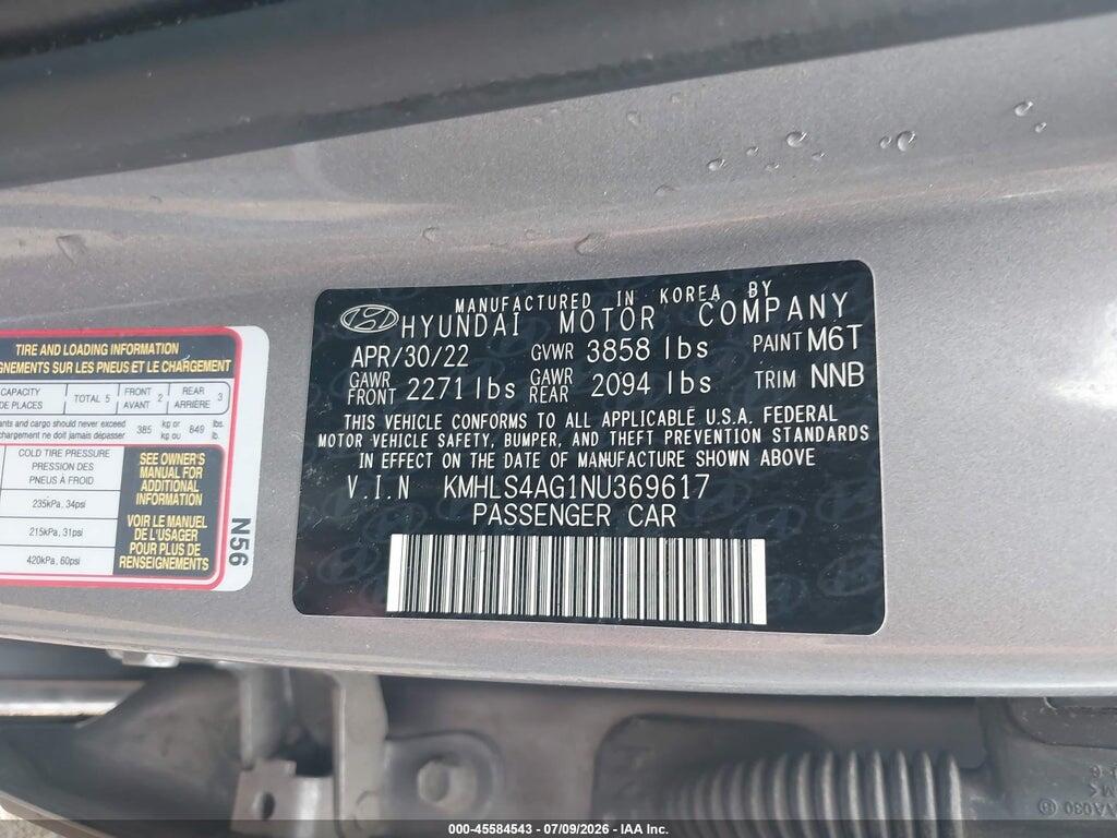 KMHLS4AG1NU369617 2022 HYUNDAI ELANTRA photo no. 9