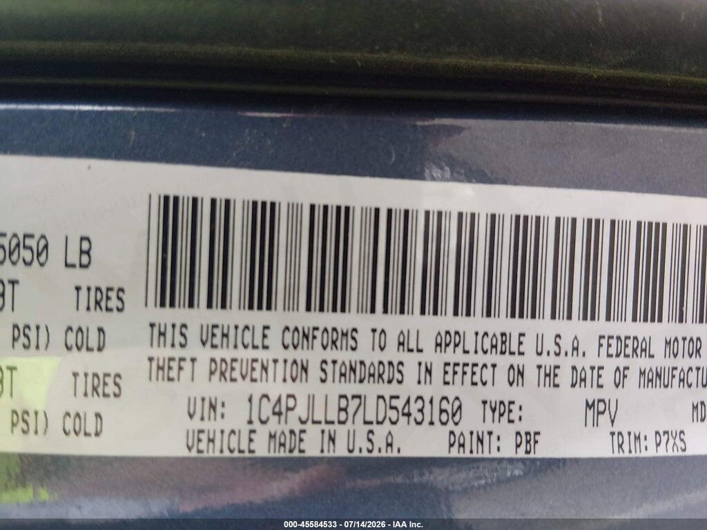 1C4PJLLB7LD543160 2020 JEEP CHEROKEE photo no. 9