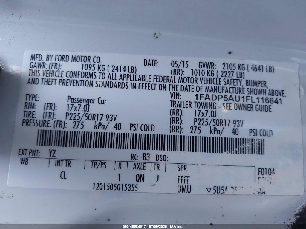 1FADP5AU1FL116641 2015 FORD C-MAX HYBRID photo no. 9