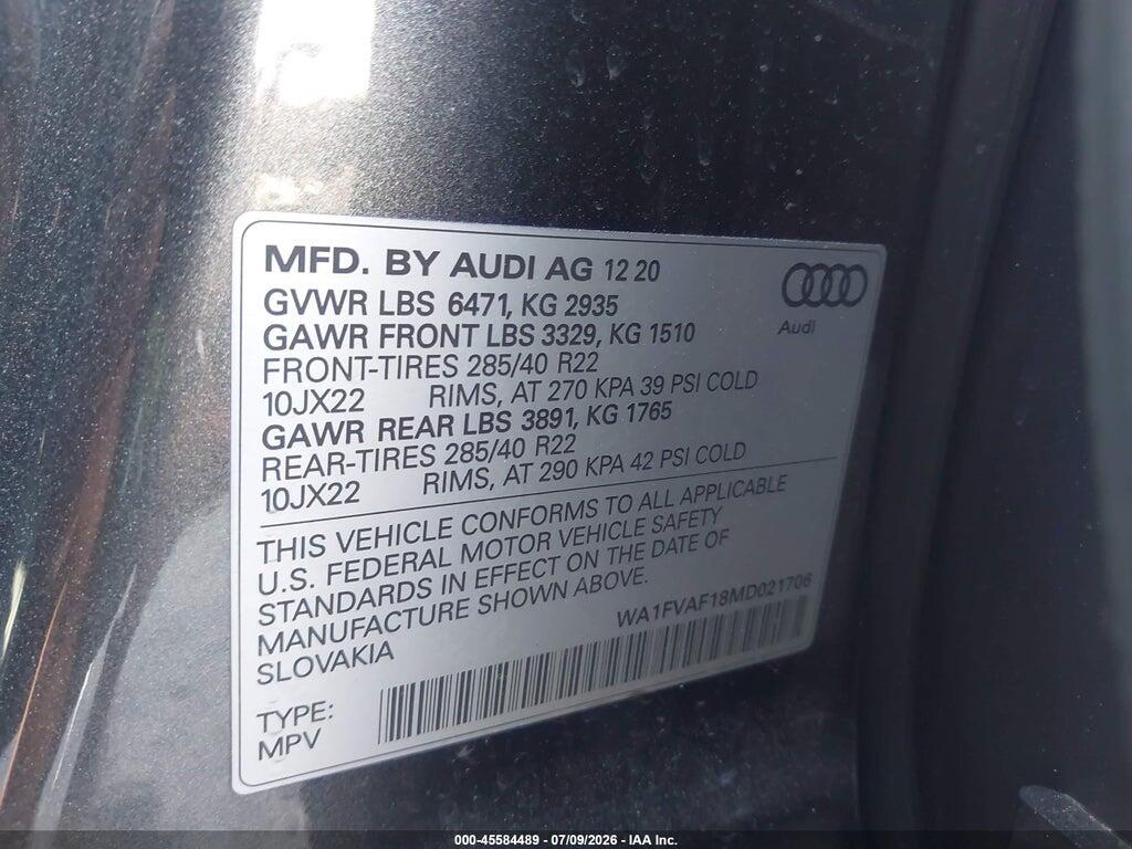 WA1FVAF18MD021706 2021 AUDI Q8 photo no. 9