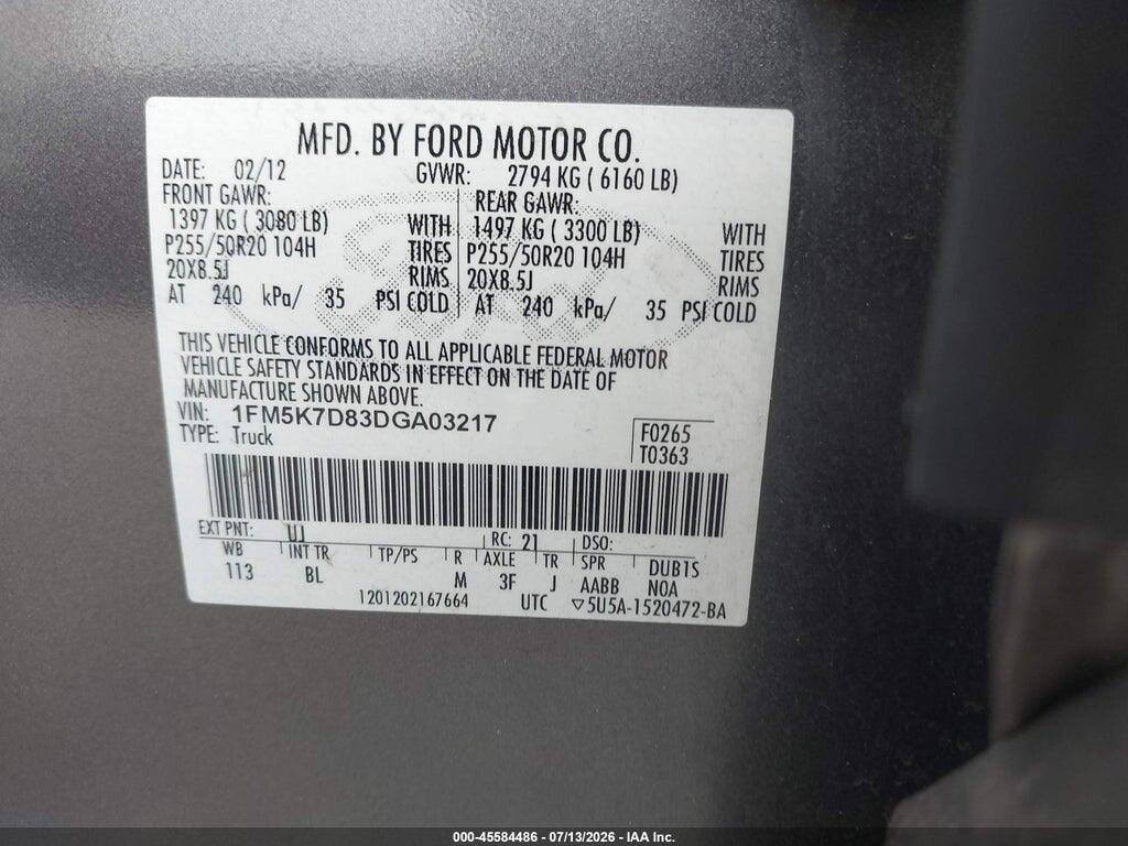 1FM5K7D83DGA03217 2013 FORD EXPLORER photo no. 9