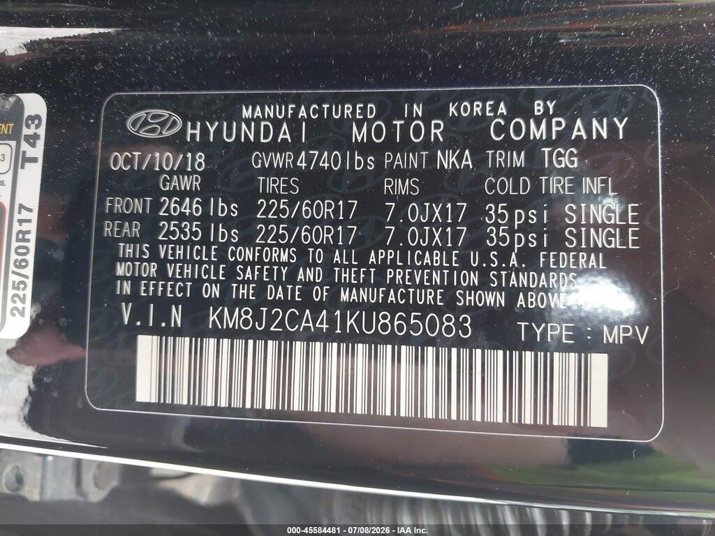 KM8J2CA41KU865083 2019 HYUNDAI TUCSON photo no. 9