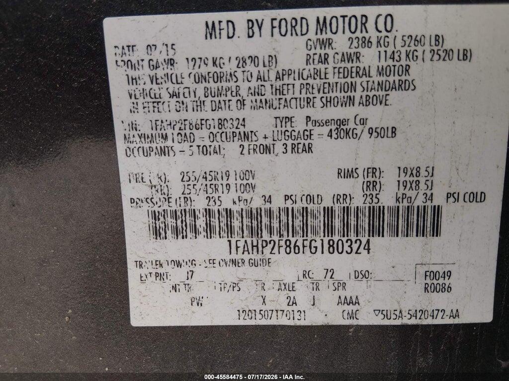 1FAHP2F86FG180324 2015 FORD TAURUS photo no. 9