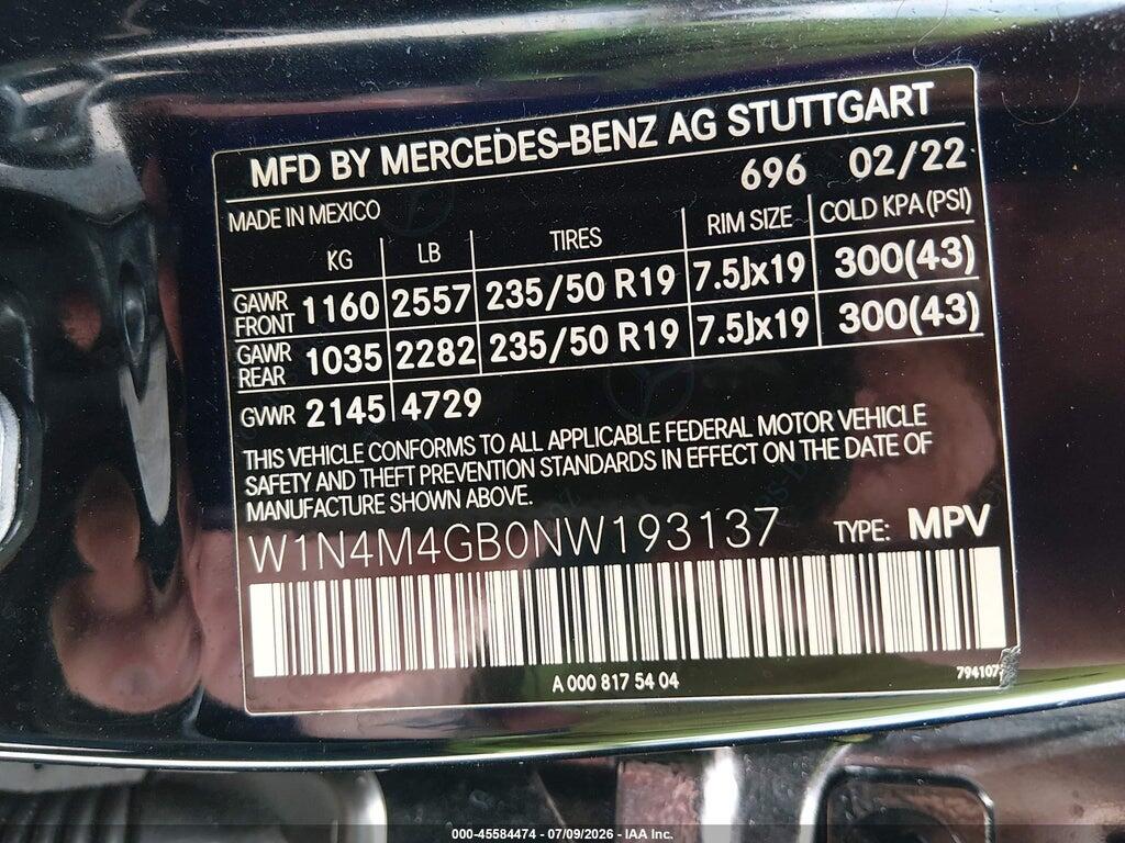 W1N4M4GB0NW193137 2022 MERCEDES-BENZ GLB 250 photo no. 9