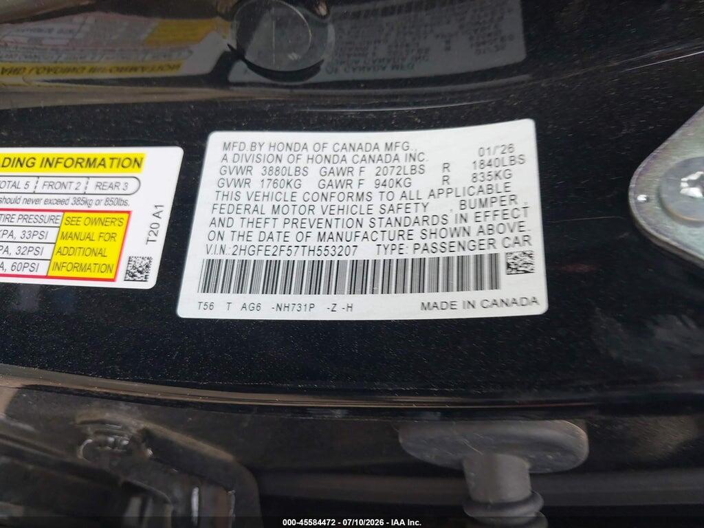 2HGFE2F57TH553207 2026 HONDA CIVIC photo no. 9