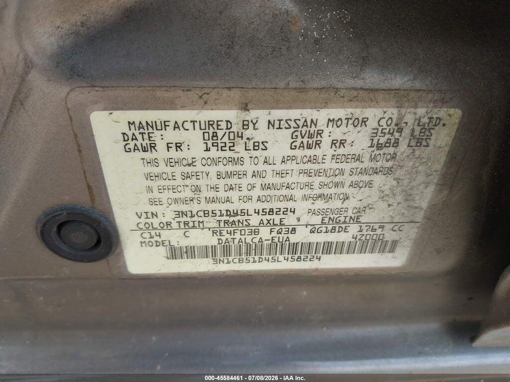 3N1CB51D45L458224 2005 NISSAN SENTRA photo no. 9