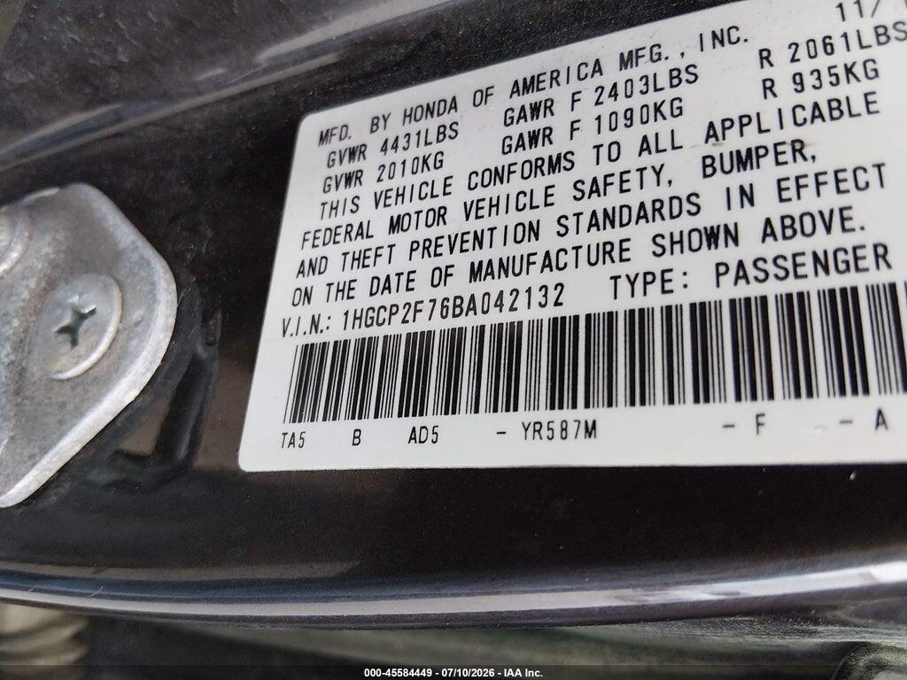 1HGCP2F76BA042132 2011 HONDA ACCORD photo no. 9