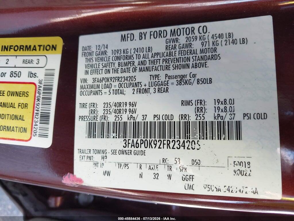 3FA6P0K92FR234205 2015 FORD FUSION photo no. 9