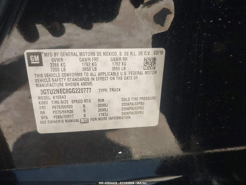 3GTU2NEC8GG220777 2016 GMC SIERRA 1500 photo no. 9