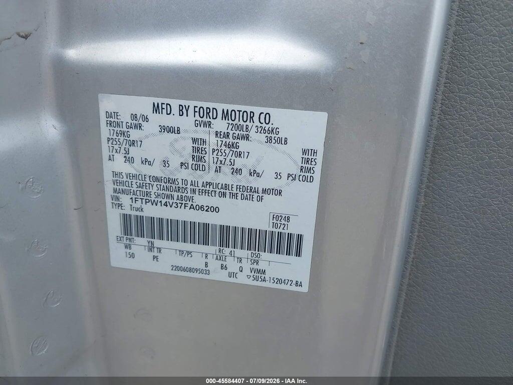 1FTPW14V37FA06200 2007 FORD F-150 photo no. 9