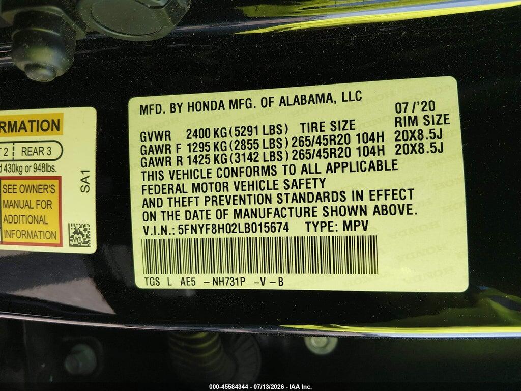 5FNYF8H02LB015674 2020 HONDA PASSPORT photo no. 9