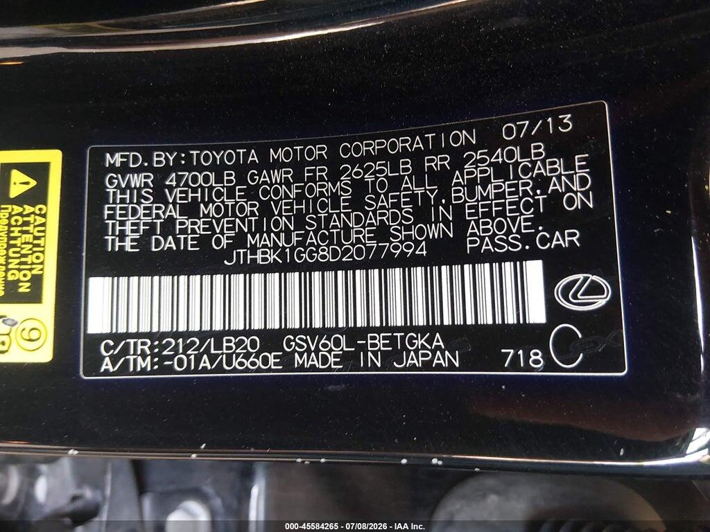 JTHBK1GG8D2077994 2013 LEXUS ES 350 photo no. 9