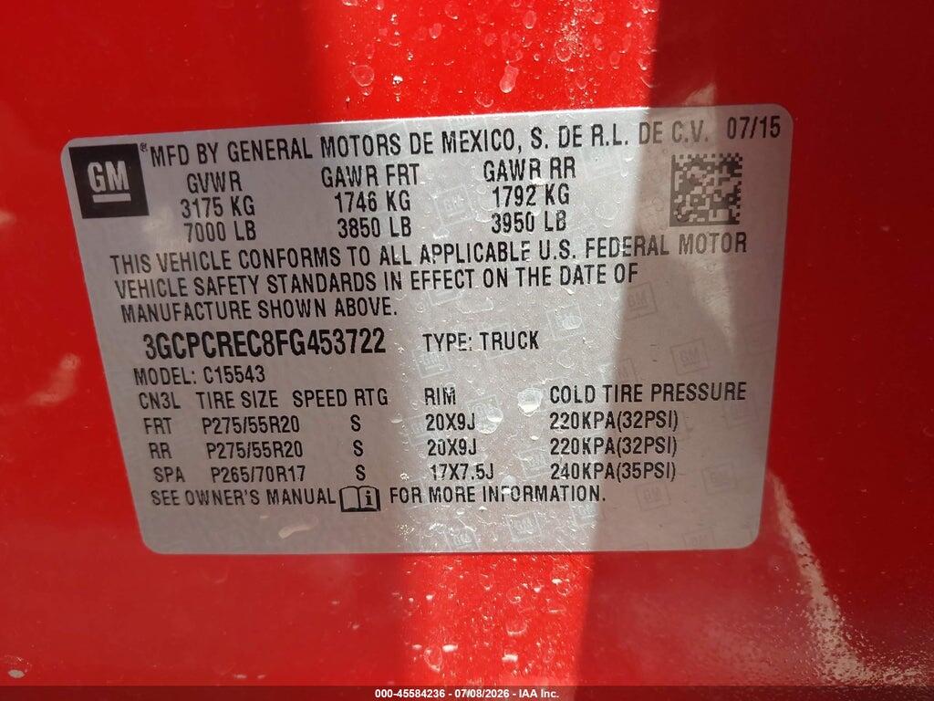 3GCPCREC8FG453722 2015 CHEVROLET SILVERADO 1500 photo no. 9