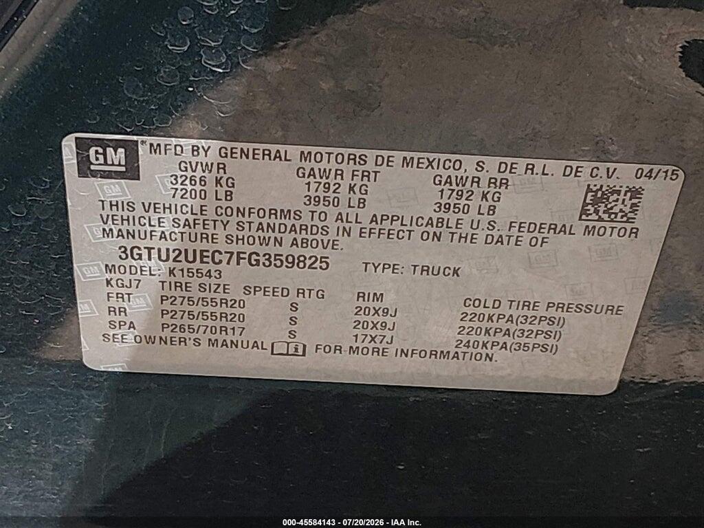 3GTU2UEC7FG359825 2015 GMC SIERRA 1500 photo no. 9