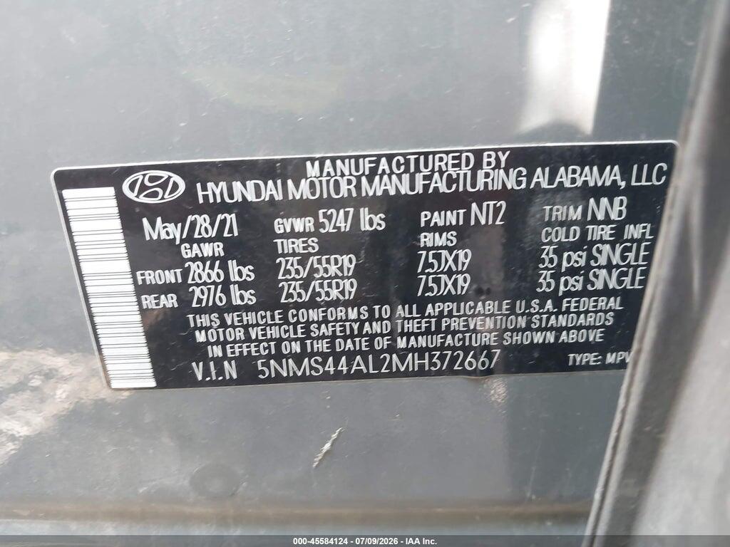 5NMS44AL2MH372667 2021 HYUNDAI SANTA FE photo no. 9