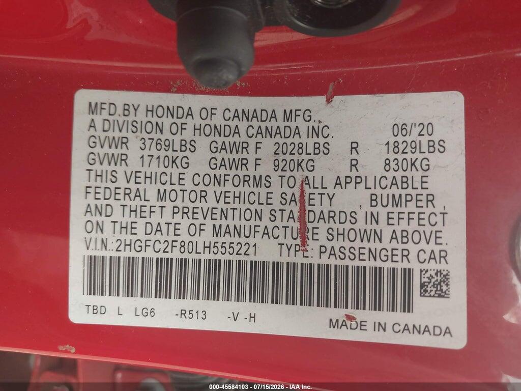2HGFC2F80LH555221 2020 HONDA CIVIC photo no. 8