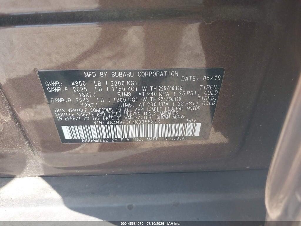 4S4BSETC4K3355823 2019 SUBARU OUTBACK photo no. 9