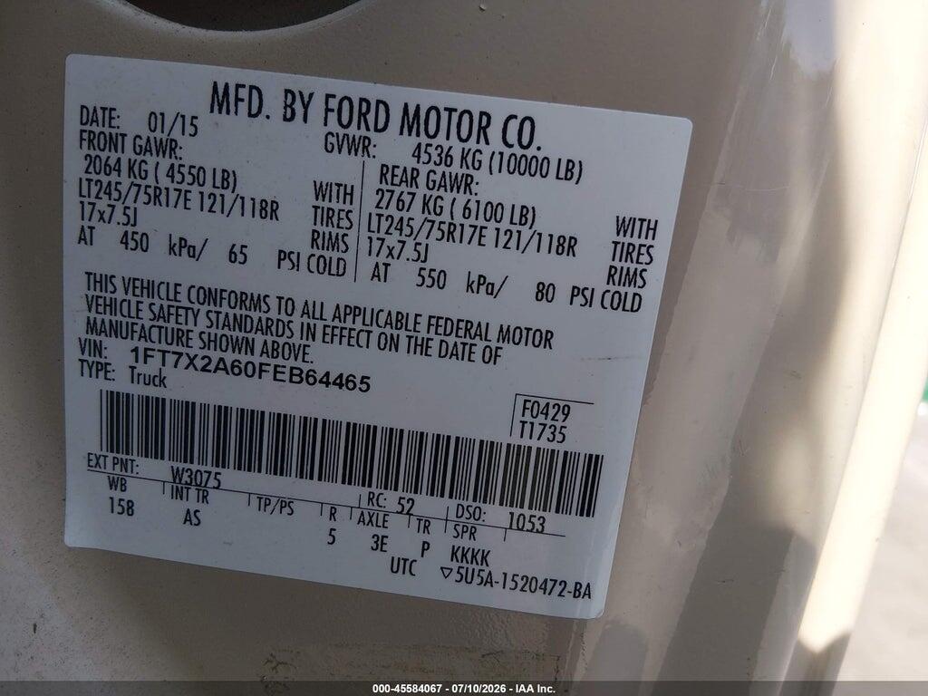 1FT7X2A60FEB64465 2015 FORD F-250 photo no. 9