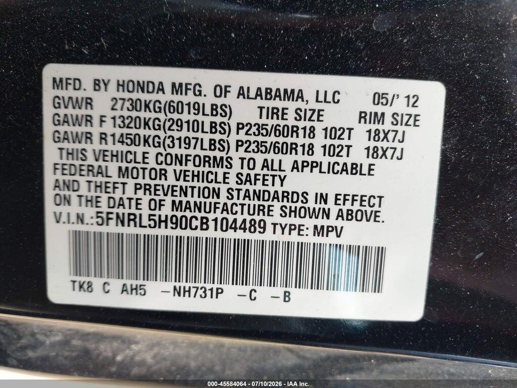 5FNRL5H90CB104489 2012 HONDA ODYSSEY photo no. 9