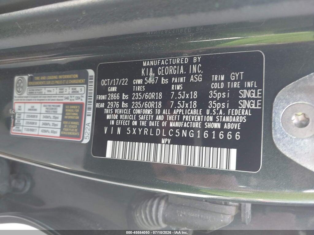 5XYRLDLC5NG161666 2022 KIA SORENTO photo no. 7