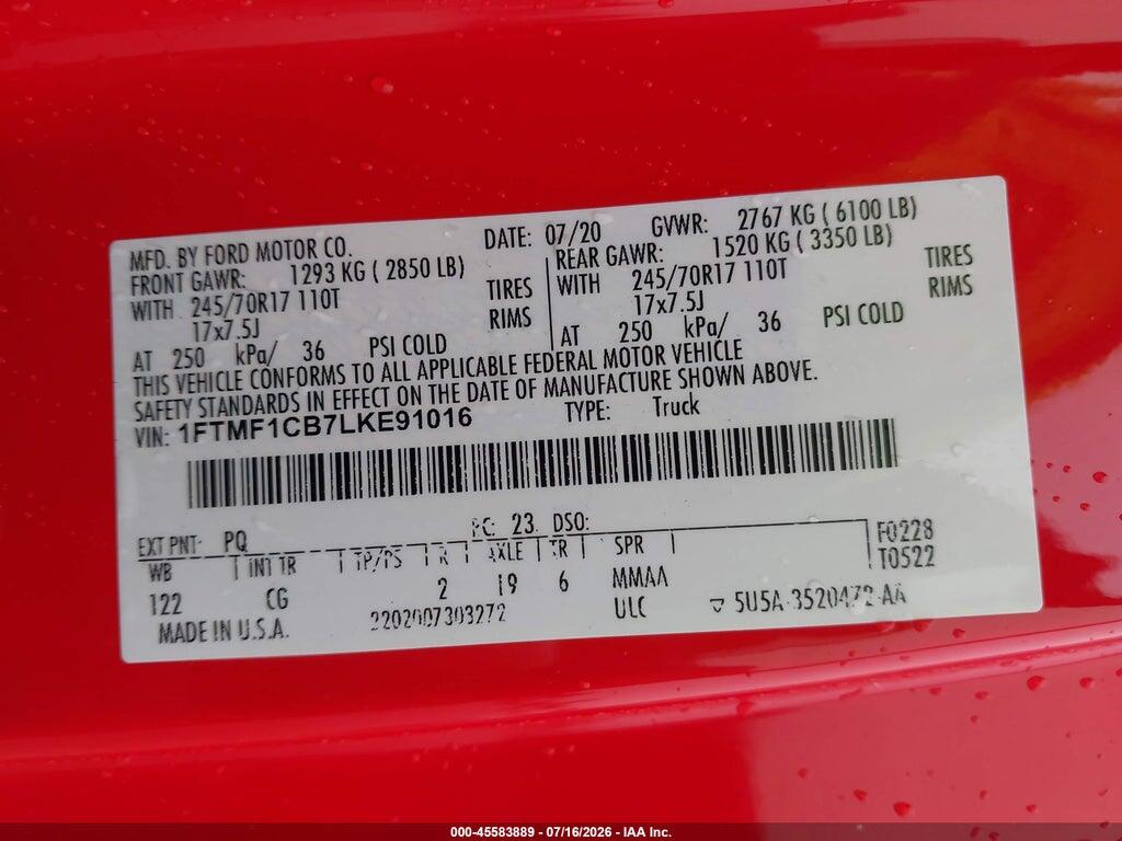 1FTMF1CB7LKE91016 2020 FORD F-150 photo no. 9
