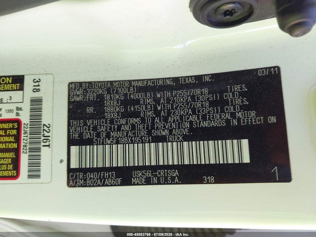 5TFUW5F18BX195191 2011 TOYOTA TUNDRA photo no. 9