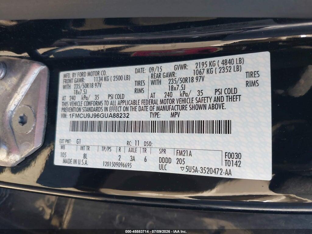 1FMCU9J96GUA88232 2016 FORD ESCAPE photo no. 9