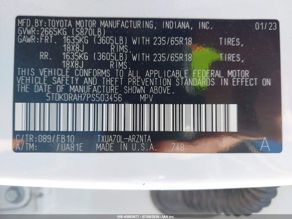 5TDKDRAH7PS503456 2023 TOYOTA HIGHLANDER photo no. 9