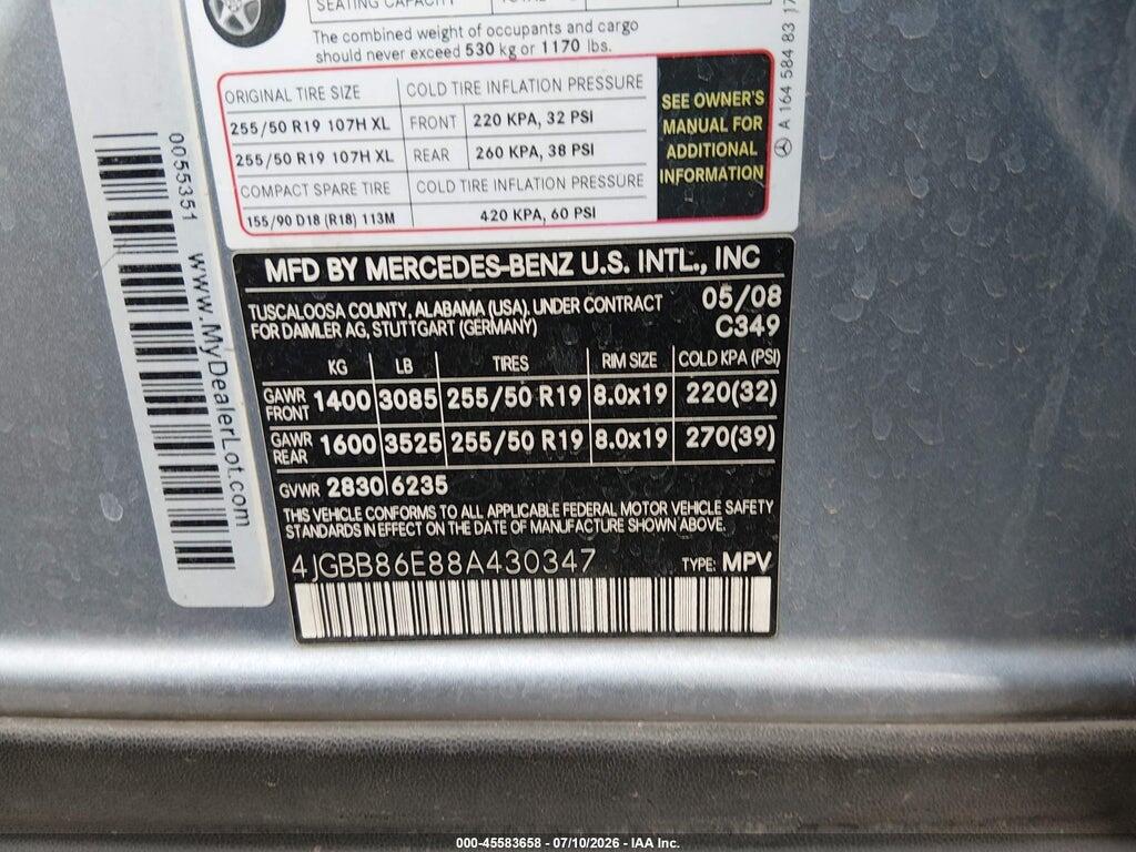 4JGBB86E88A430347 2008 MERCEDES-BENZ M-CLASS photo no. 9
