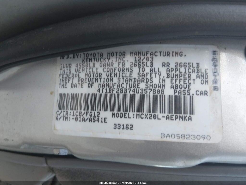 4T1BF28B74U357808 2004 TOYOTA AVALON photo no. 9