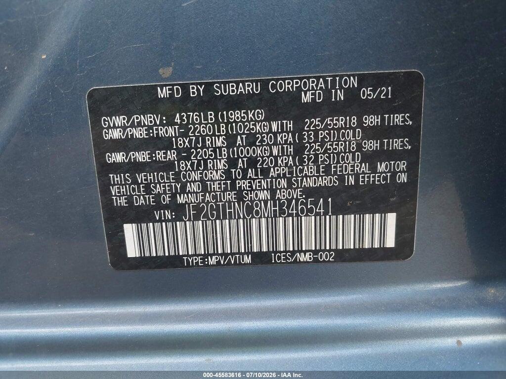 JF2GTHNC8MH346541 2021 SUBARU CROSSTREK photo no. 9