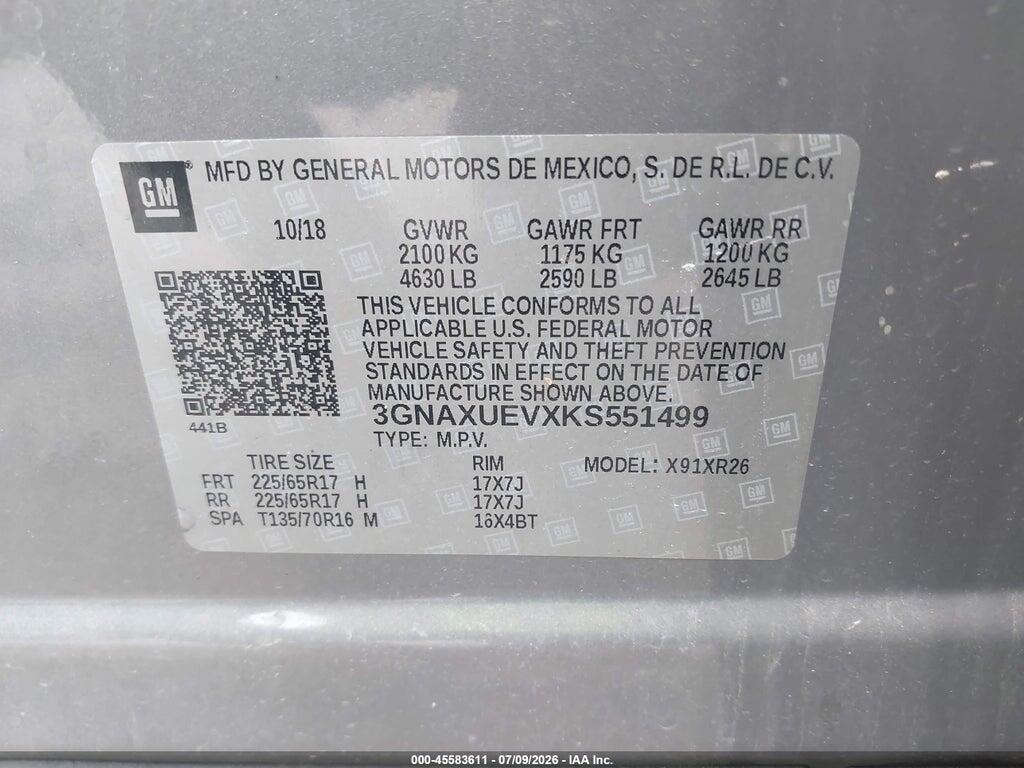 3GNAXUEVXKS551499 2019 CHEVROLET EQUINOX photo no. 9