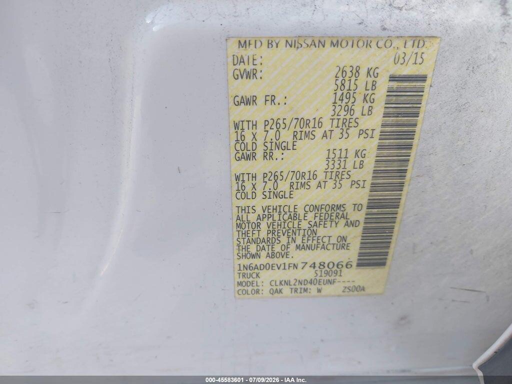 1N6AD0EV1FN748066 2015 NISSAN FRONTIER photo no. 9
