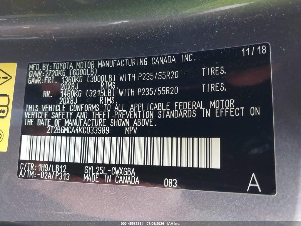 2T2BGMCA4KC033989 2019 LEXUS RX 450H photo no. 9