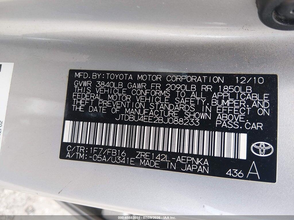 JTDBU4EE2BJ088233 2011 TOYOTA COROLLA photo no. 9